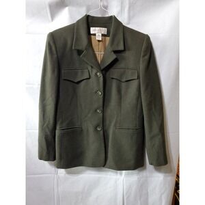 JONES NEW YORK • 100% Lambswool Button Jacket • Dark Green Womens Size 8 EUC
